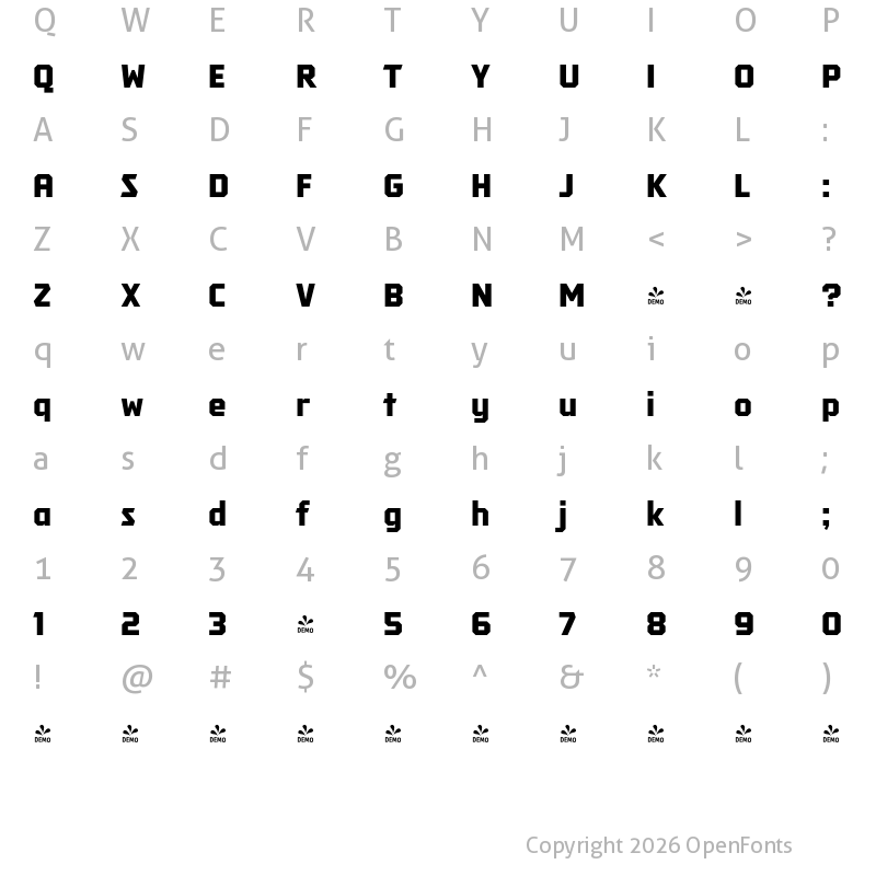 Character Map of FONTSPRING DEMO - Tradesman Black Regular
