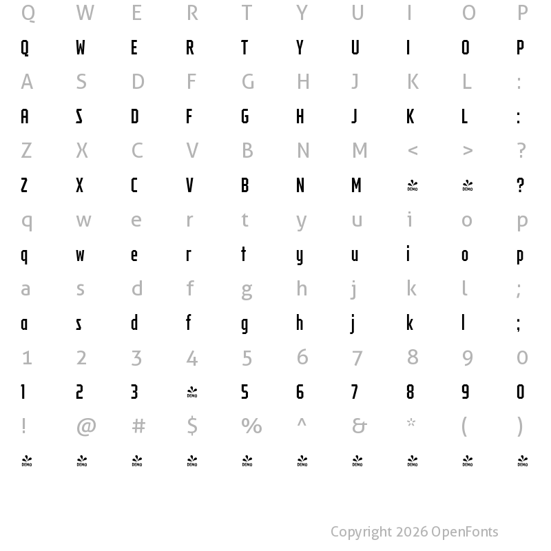 Character Map of FONTSPRING DEMO - Tradesman ExCond Regular