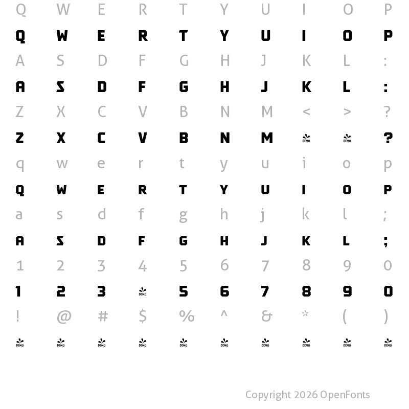 Character Map of FONTSPRING DEMO - Tradesman SC Black Regular
