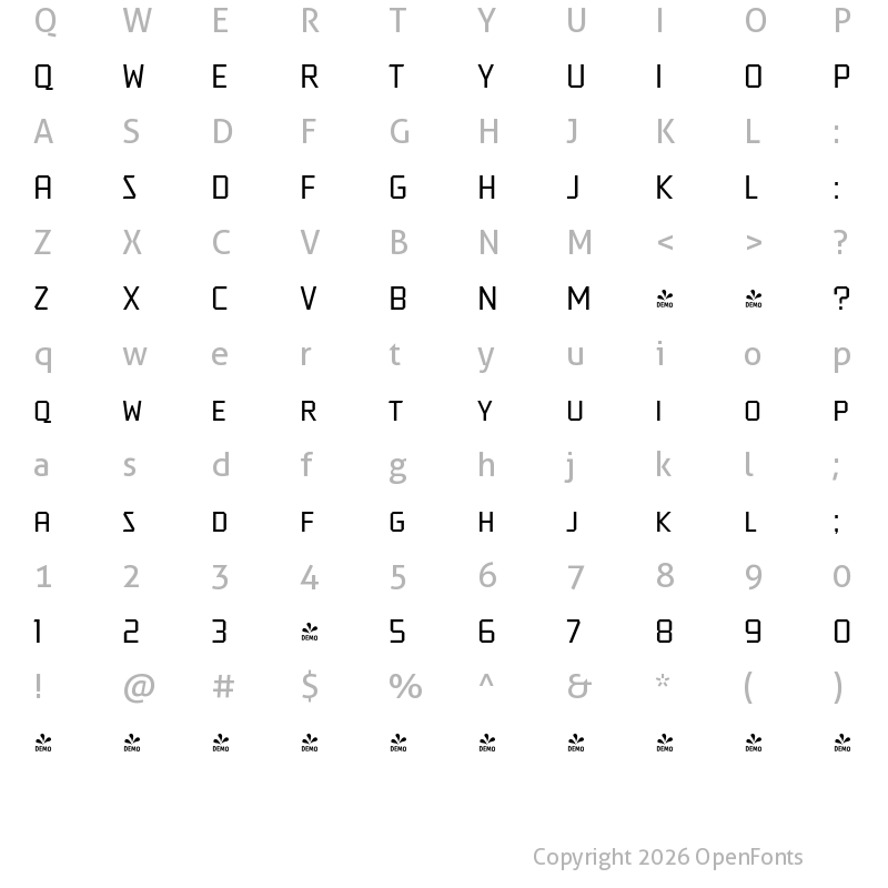 Character Map of FONTSPRING DEMO - Tradesman SC Book Regular