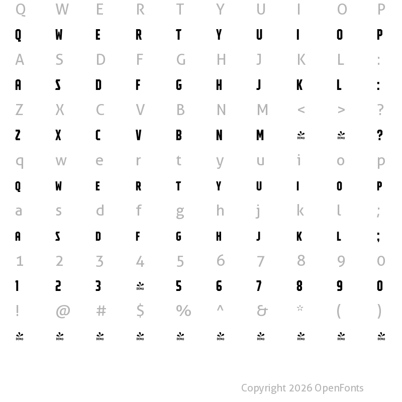 Character Map of FONTSPRING DEMO - Tradesman SC ExCond Bold Regular