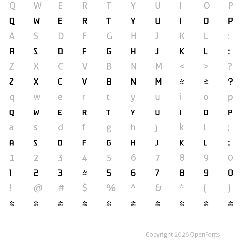 Character Map of FONTSPRING DEMO - Tradesman SC Regular
