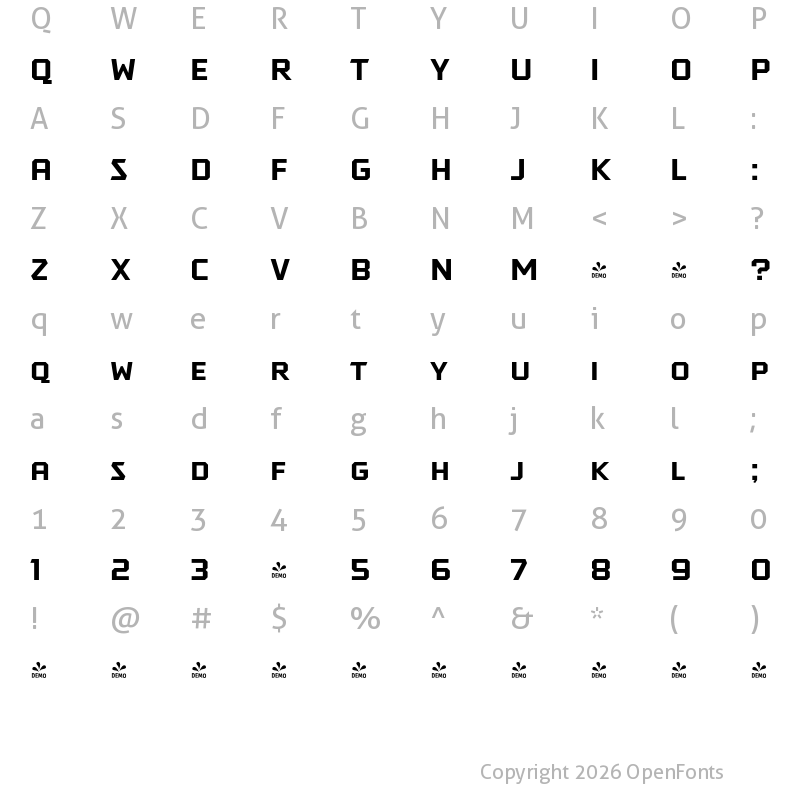 Character Map of FONTSPRING DEMO - Tradesman SC Wide Bold Regular