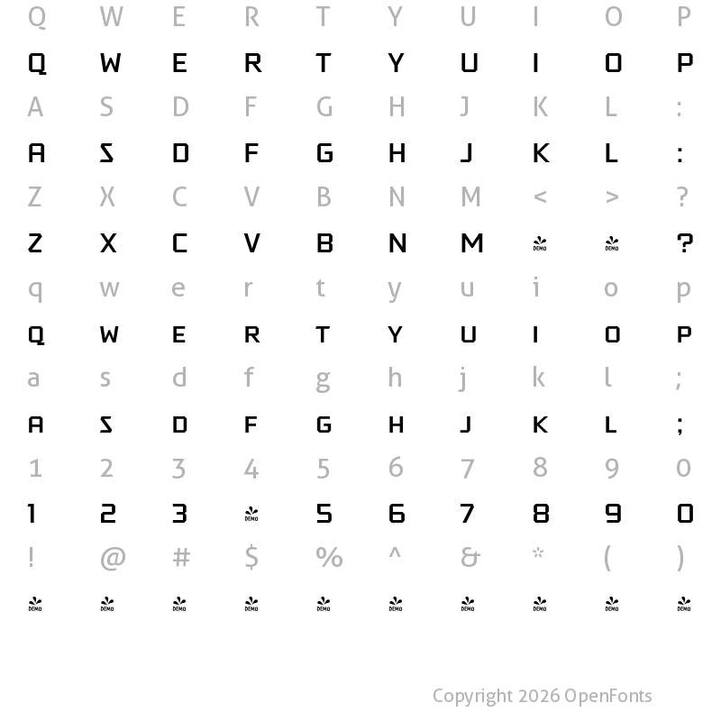 Character Map of FONTSPRING DEMO - Tradesman SC Wide Regular