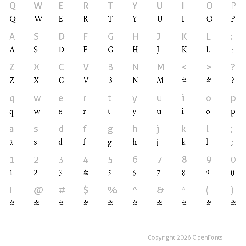 Character Map of FONTSPRING DEMO - Tranquility JY Pro Demi DemiBold