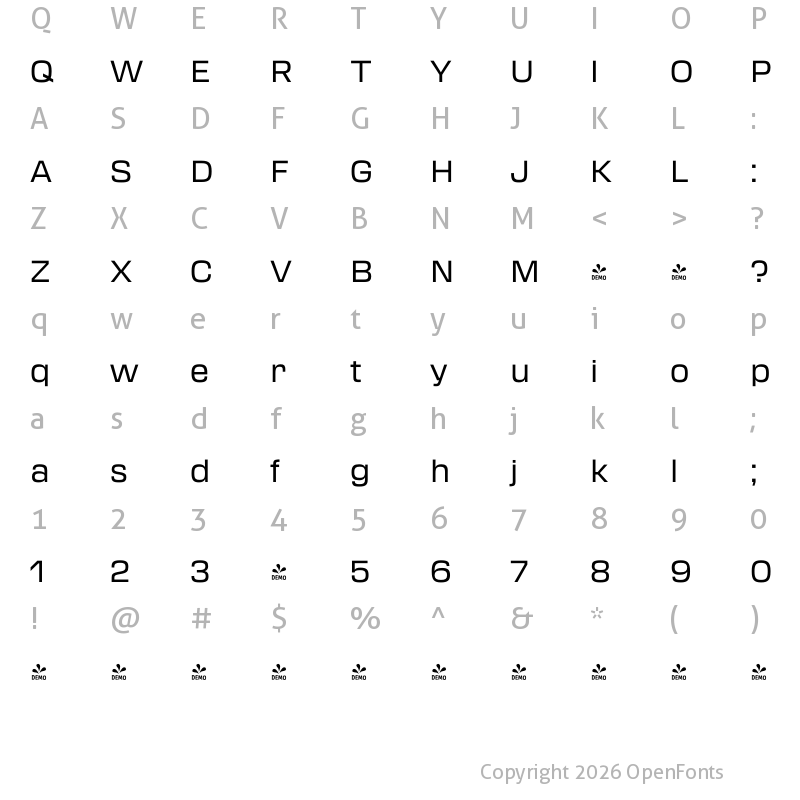 Character Map of FONTSPRING DEMO - Transducer Regular