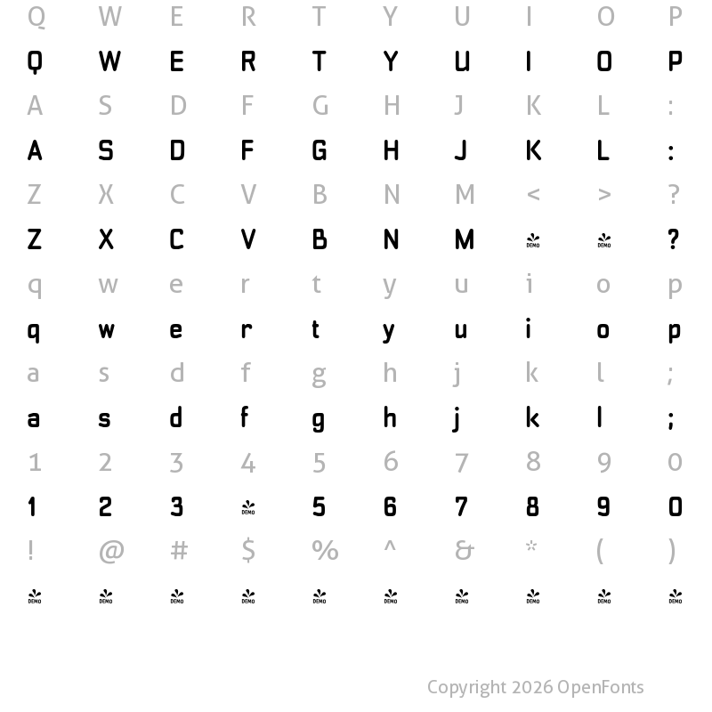 Character Map of FONTSPRING DEMO - Transmute Rg Bold