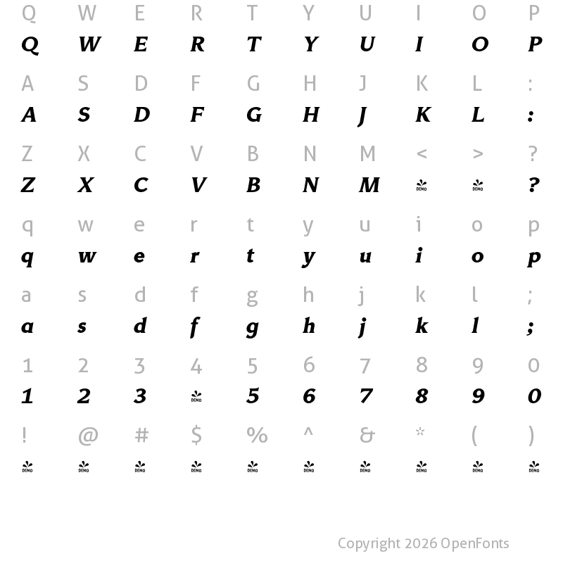 Character Map of FONTSPRING DEMO - Triangle Bd Bold Italic