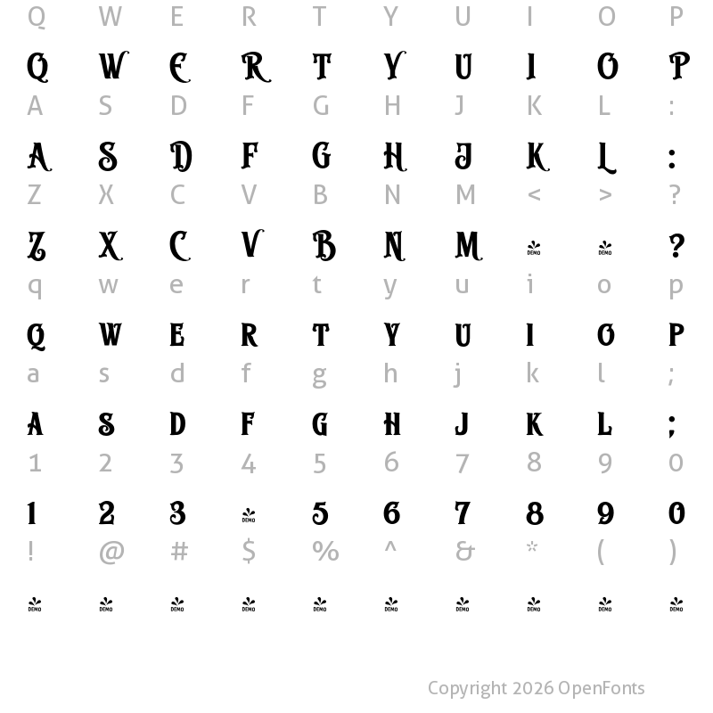 Character Map of FONTSPRING DEMO - Troback regular Regular