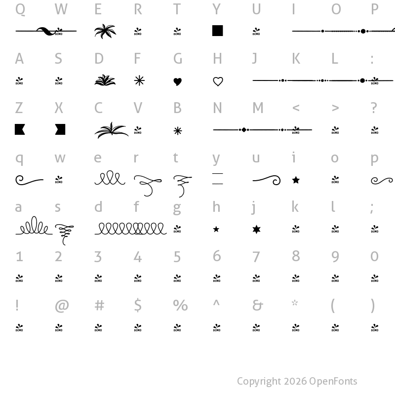 Character Map of FONTSPRING DEMO - Tropen Extras Regular