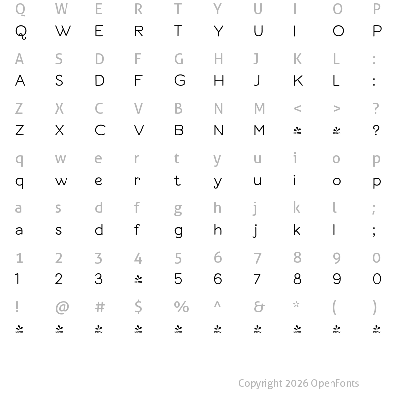 Character Map of FONTSPRING DEMO - Tropen Sans Regular