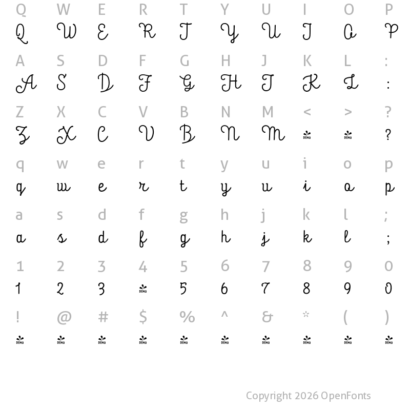 Character Map of FONTSPRING DEMO - Tropen Script Regular