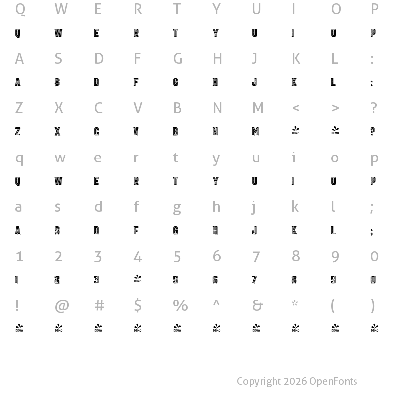 Character Map of FONTSPRING DEMO - truens one dot inline shadow Regular
