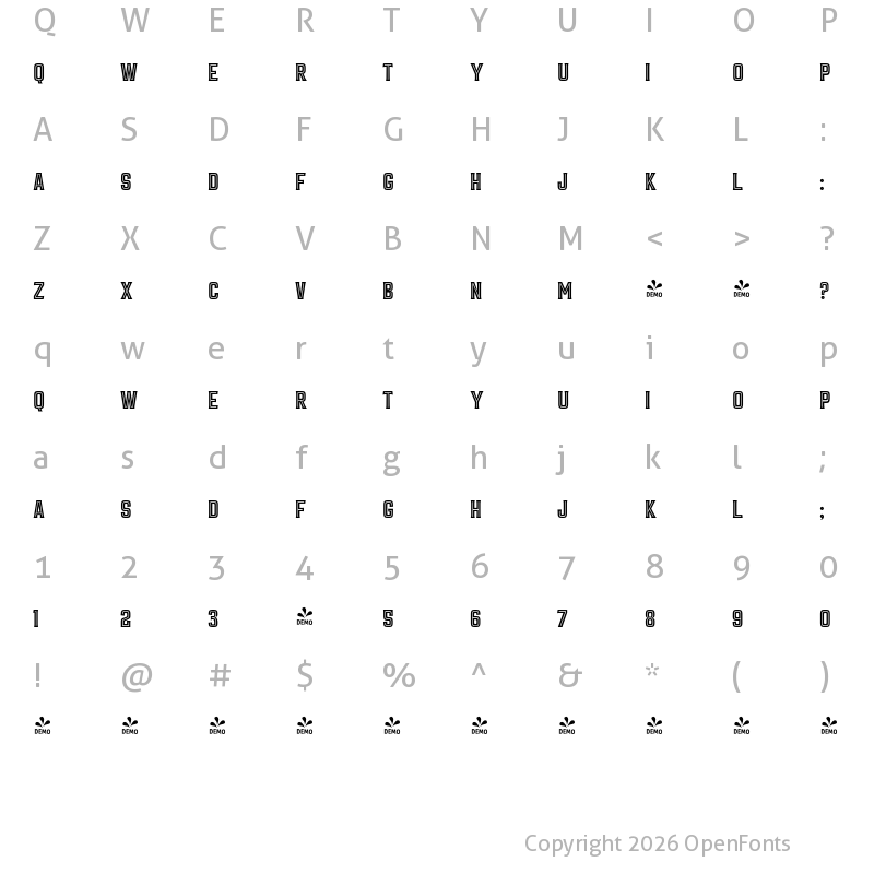 Character Map of FONTSPRING DEMO - truens one inline Regular