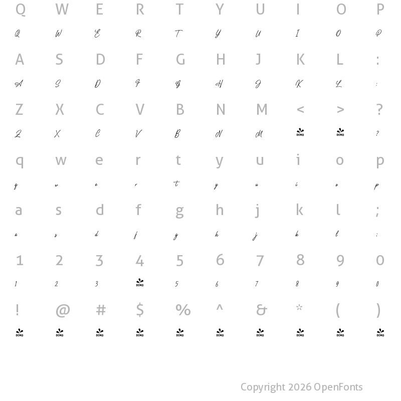 Character Map of FONTSPRING DEMO - truens script Regular