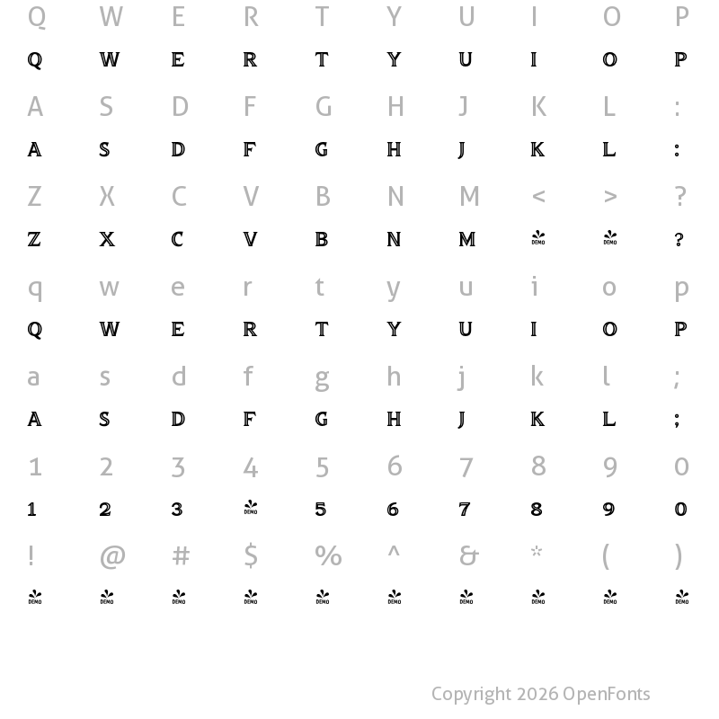 Character Map of FONTSPRING DEMO - truens two inline Regular