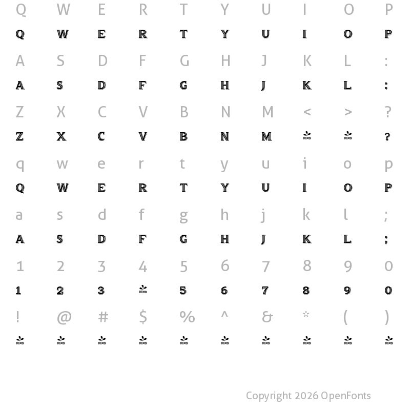 Character Map of FONTSPRING DEMO - truens two inline shadow Regular