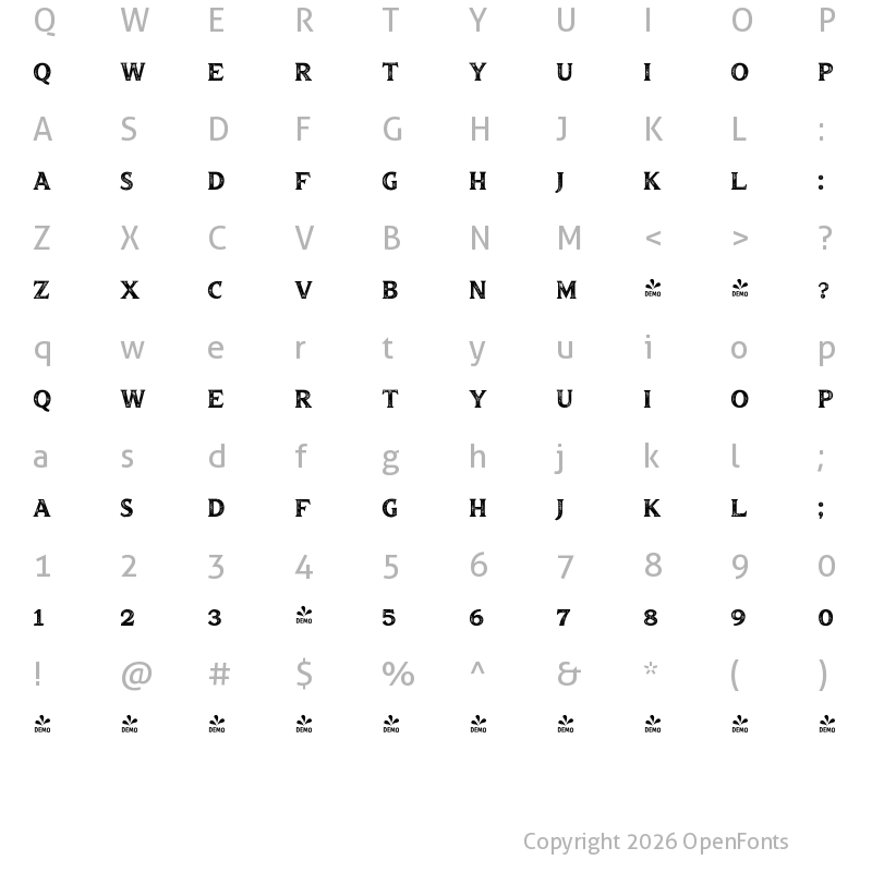 Character Map of FONTSPRING DEMO - truens two print Regular
