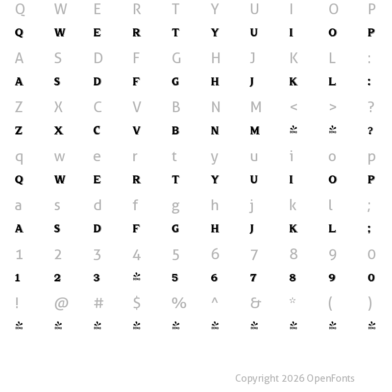 Character Map of FONTSPRING DEMO - truens two shadow Regular