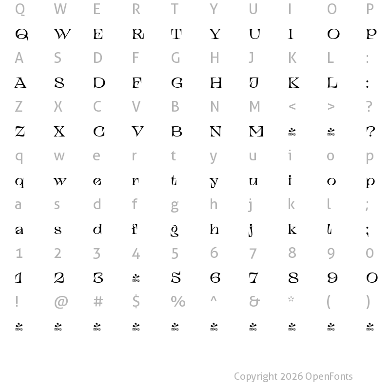 Character Map of FONTSPRING DEMO - TT Alientz Serif Regular
