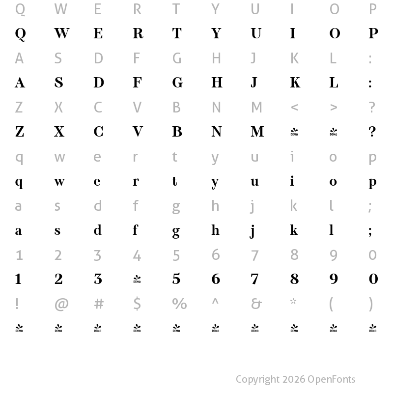Character Map of FONTSPRING DEMO - TT Barrels Bold