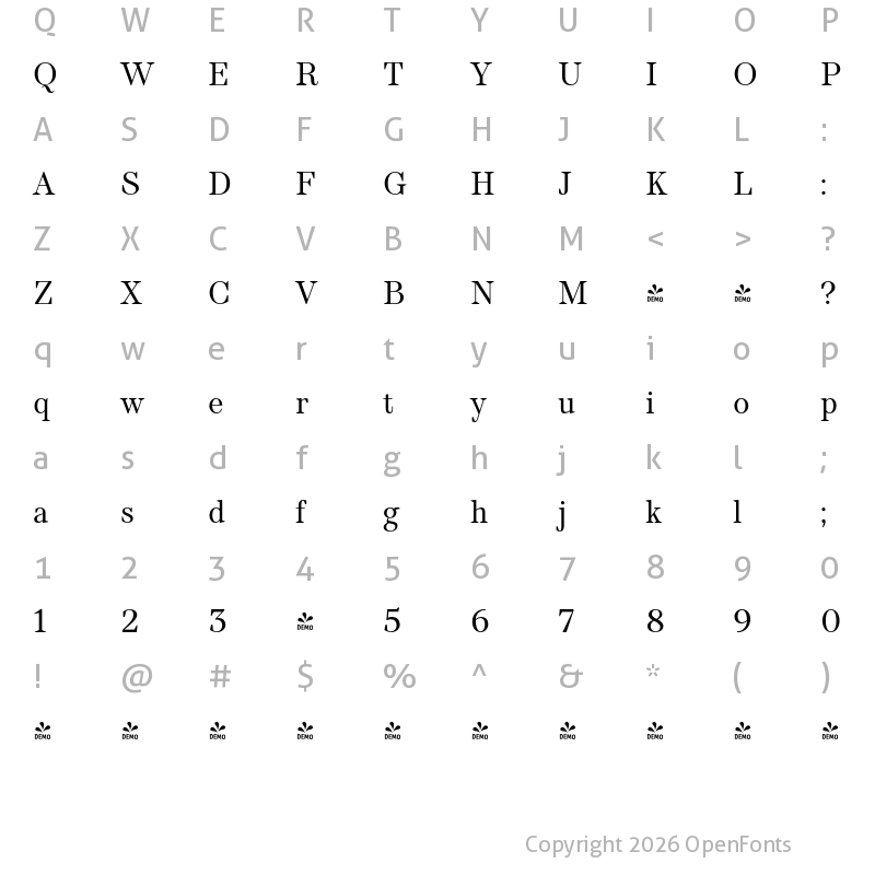 Character Map of FONTSPRING DEMO - TT Barrels Regular