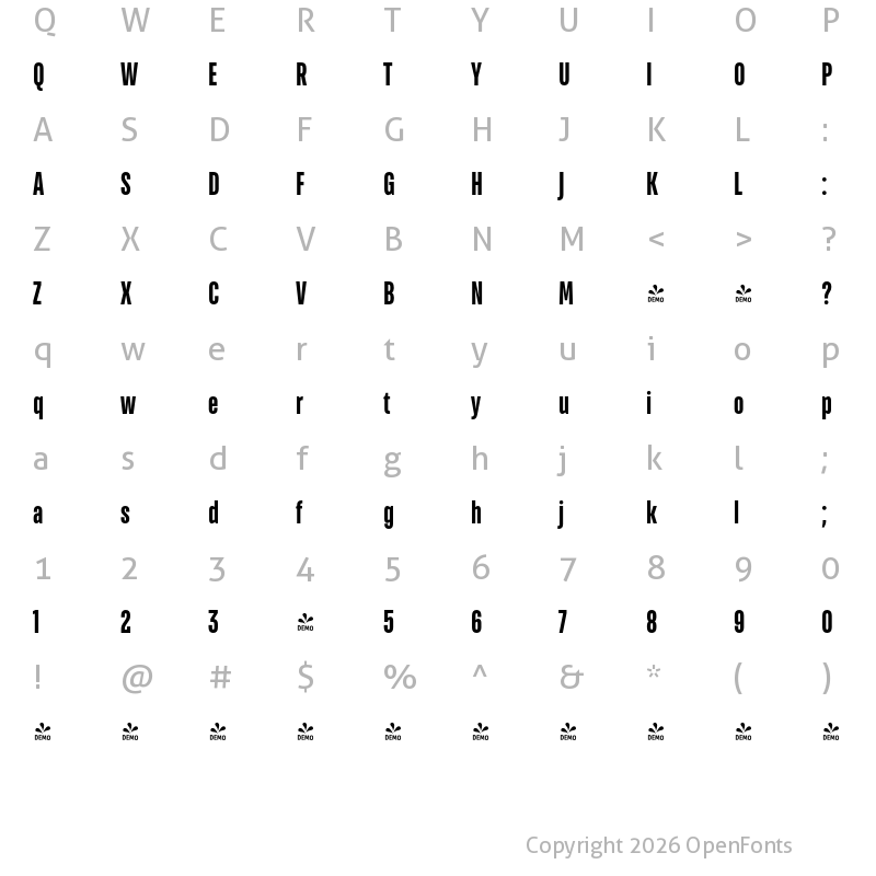 Character Map of FONTSPRING DEMO - TT Bluescreens Bold
