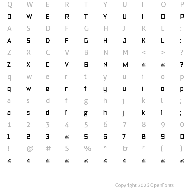 Character Map of FONTSPRING DEMO - TT Bricks Bold