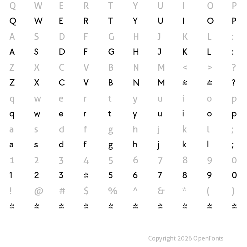 Character Map of FONTSPRING DEMO - TT Chocolates Medium Regular