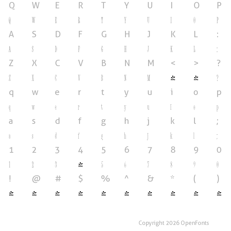 Character Map of FONTSPRING DEMO - TT Espina Thin Regular