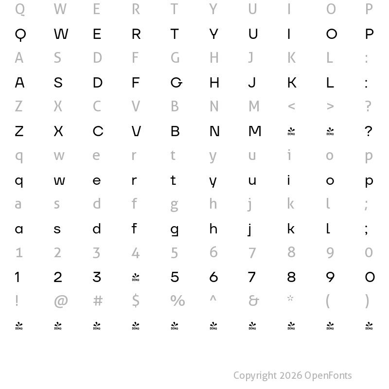 Character Map of FONTSPRING DEMO - TT Firs Neue Normal Regular