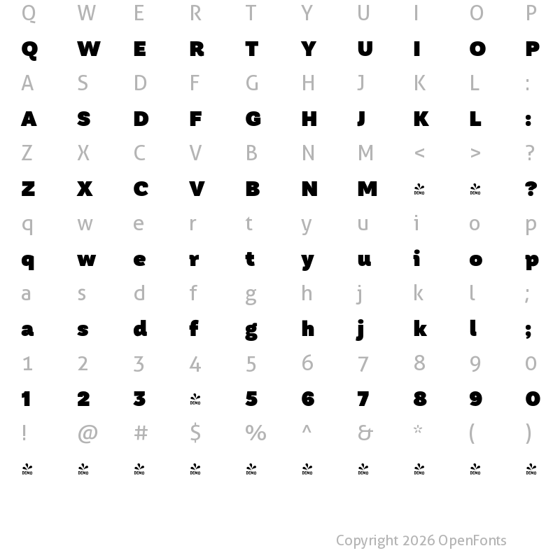 Character Map of FONTSPRING DEMO - TT Hazelnuts Heavy Regular