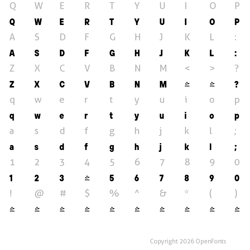 Character Map of FONTSPRING DEMO - TT Hoves Pro Cond ExtraBold Regular