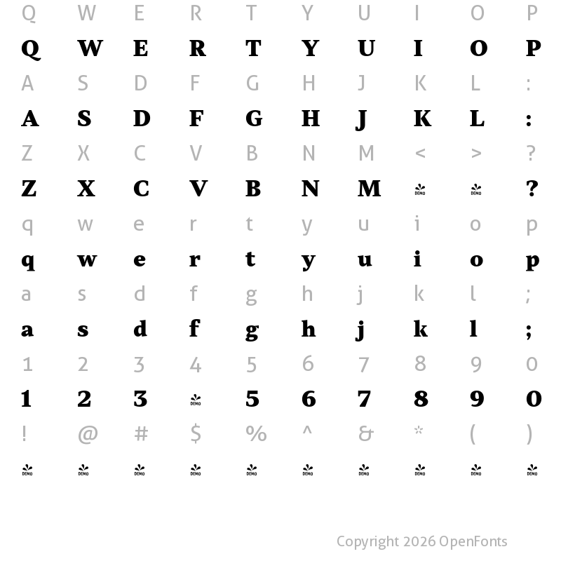 Character Map of FONTSPRING DEMO - TT Jenevers ExtraBold Bold