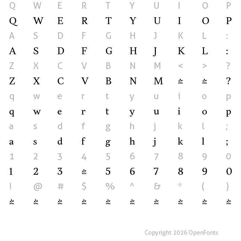 Character Map of FONTSPRING DEMO - TT Jenevers Regular