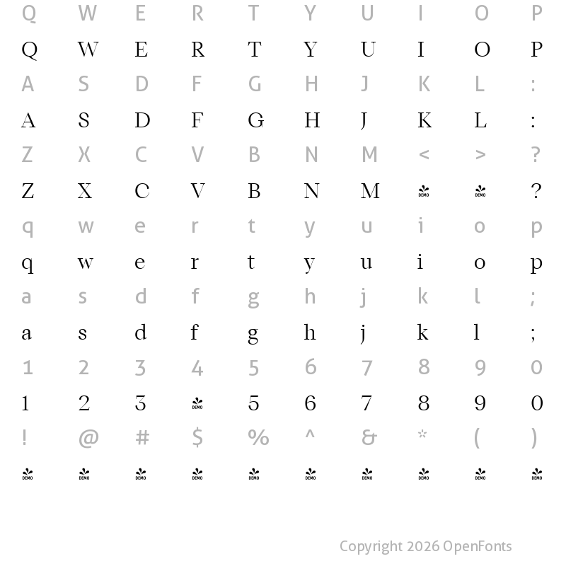 Character Map of FONTSPRING DEMO - TT Livret Display Light Regular