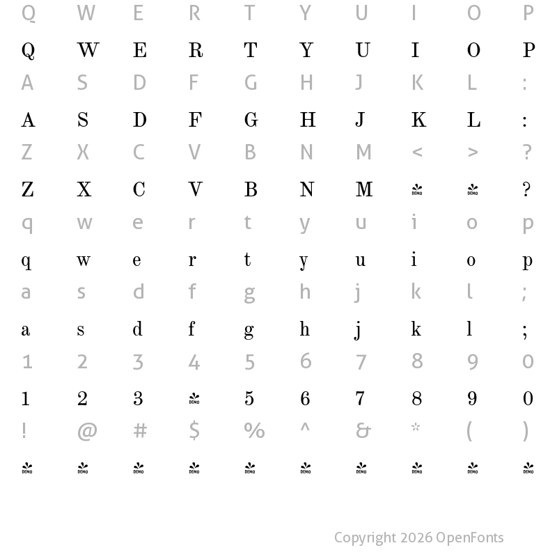 Character Map of FONTSPRING DEMO - TT Marxiana Antiqua Regular