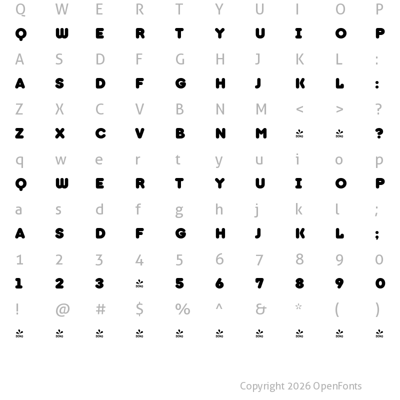 Character Map of FONTSPRING DEMO - TT Milks Casual Pie Base Regular
