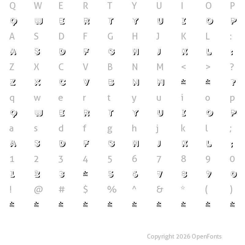 Character Map of FONTSPRING DEMO - TT Milks Casual Pie Inshadow Regular