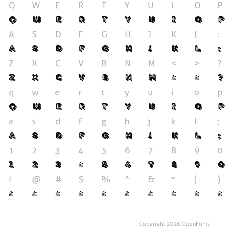Character Map of FONTSPRING DEMO - TT Milks Casual Shadow Two Regular