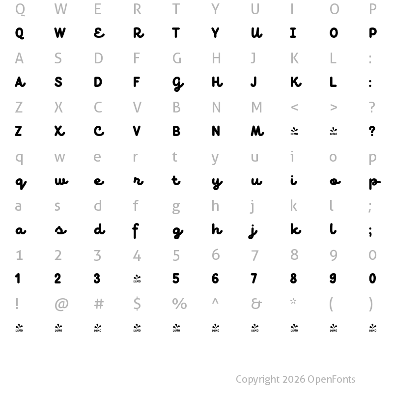 Character Map of FONTSPRING DEMO - TT Milks Script ExtraBold Regular