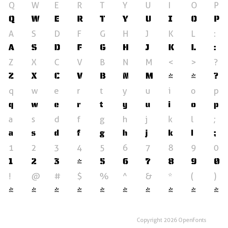Character Map of FONTSPRING DEMO - TT Mussels Stencil Black Regular
