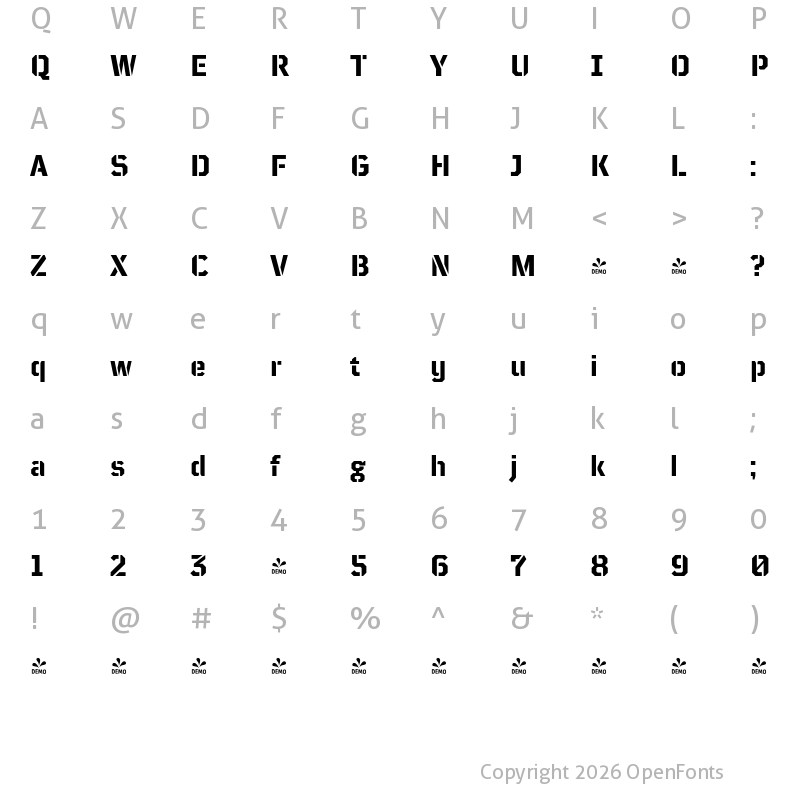 Character Map of FONTSPRING DEMO - TT Mussels Stencil Bold