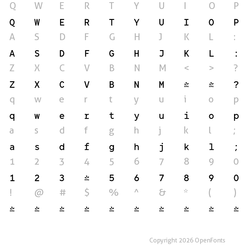 Character Map of FONTSPRING DEMO - TT Norms Pro Mono Medium Regular