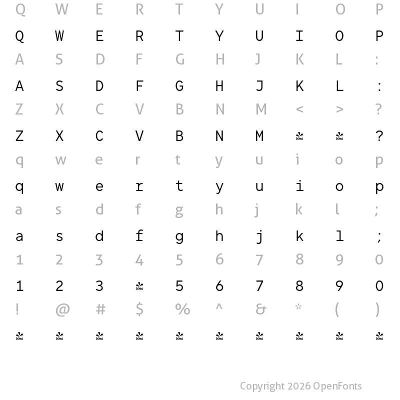 Character Map of FONTSPRING DEMO - TT Norms Pro Mono Regular