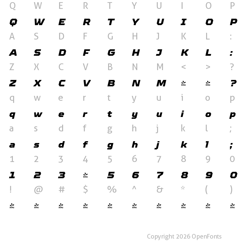 Character Map of FONTSPRING DEMO - TT Octosquares Black Italic
