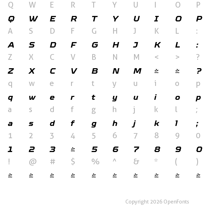 Character Map of FONTSPRING DEMO - TT Octosquares Bold Italic