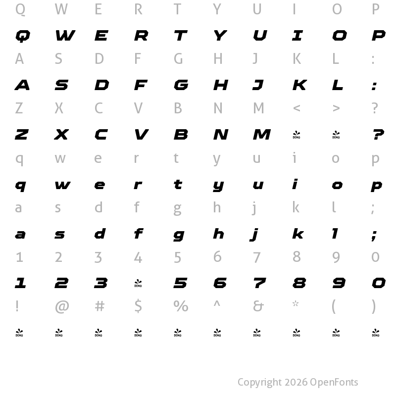 Character Map of FONTSPRING DEMO - TT Octosquares Exp Black Italic