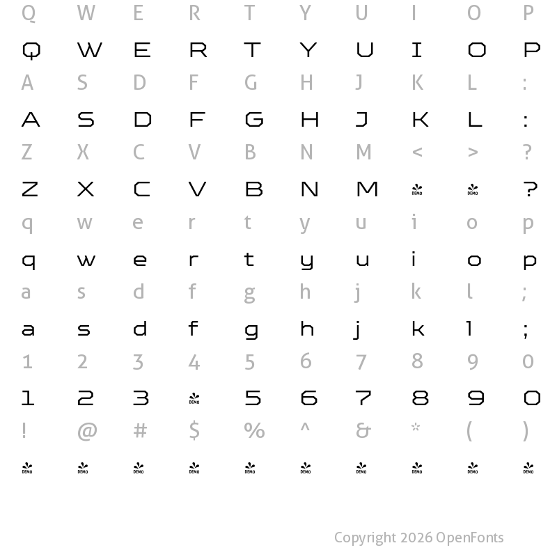Character Map of FONTSPRING DEMO - TT Octosquares Exp Light Regular
