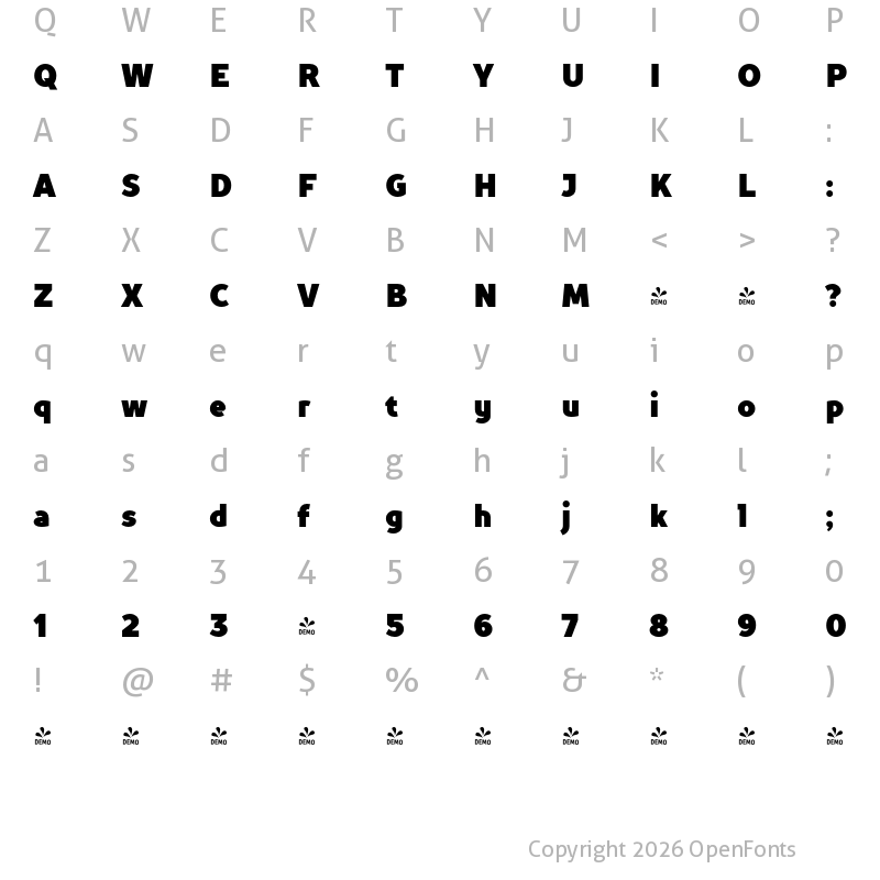 Character Map of FONTSPRING DEMO - TT Prosto Sans Condensed Black Regular